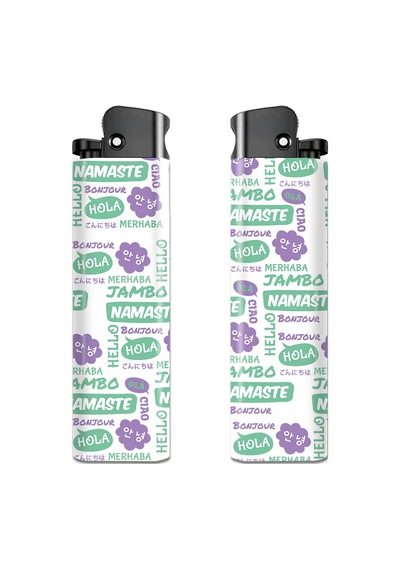 Hola Serisi Tasarım Çakmak Namaste Desenli Çakmak Beyaz