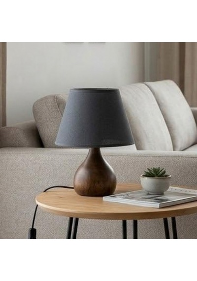 Durin Minimal Masif Ahşap Ayaklı Abajur Antrasit Kumaş Başlık