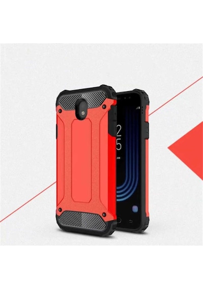 Noktaks - Galaxy J5 Pro Uyumlu - Kılıf Çift Katman Zırh Tank Crash Military Kapak - Kırmızı Kırmızı