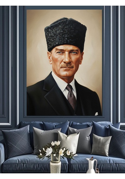 Ahşap Tablo Kalpak Başlıklı Atatürk Portresi