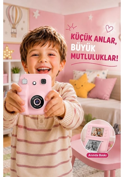 Dijital Fotoğraf Makineleri Çocuk Termal Resim Kağıt Baskılı Yazıcı Kamera Video Makinesi A29 Pembe
