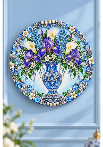 Dekoratif Duvar Tabağı - Vazolu Çiçek Desenli 27 Cm - Dekorlu Seramik Tabak