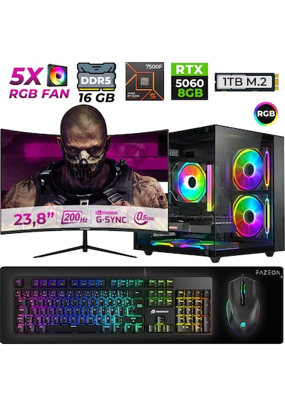 Xaser Live X10 R5-7500F 16 GB 1 TB Nvme SSD 16 GB RTX5060 23.8" Dos Masaüstü Oyuncu Bilgisayarı