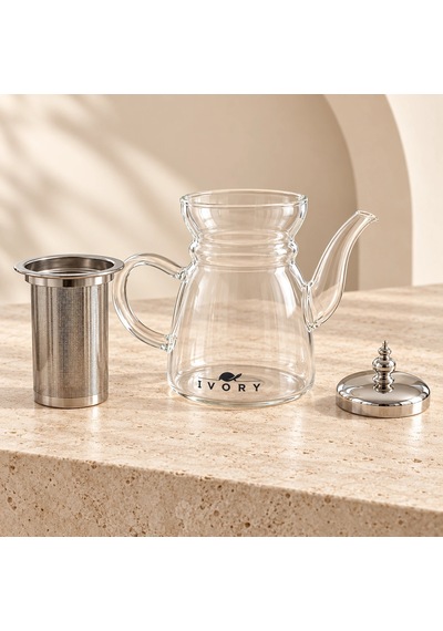 Isıya Dayanıklı Paslanmaz Çelik Süzgeçli Cam Demlik - 800 Ml Çok Renkli