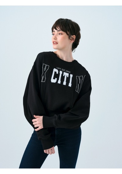 Regular Long Crop Kadın Sweatshirt Siyah