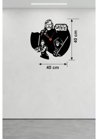 Mey İthalat Star Wars Temalı Ahşap Duvar Saati - 40x40 Cm Lazer Kesim Dekoratif Çok Renkli