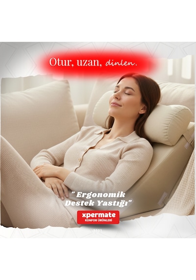 Ergonomik Destek Yastığı Baş, Sırt, Bel Ve Bacak Desteği Bej