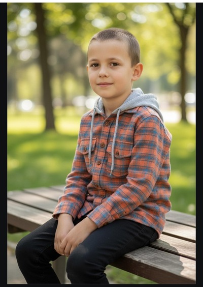 Gala Kolu Lastkli Kapüşonlu Çizgili Unisex Çocuk Gömlek Turuncu