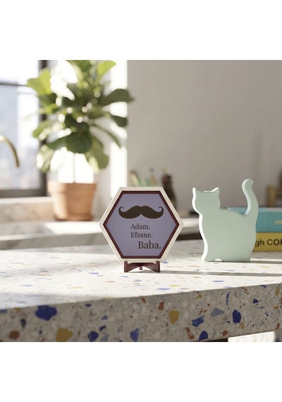 Bıyık Motifli Modern Dekoratif Obje, Ev Ve Ofis Dekorasyonu İçin Şık Masaüstü Tasarımı 10x10 Cm, Mor