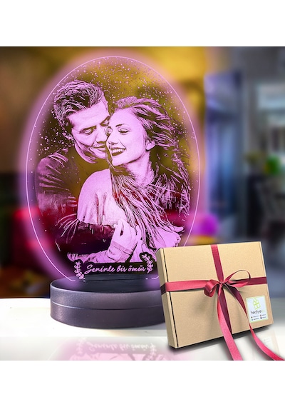 Kişiye Özel Oval Fotoğraflı 3d Model Led Gece Lamba