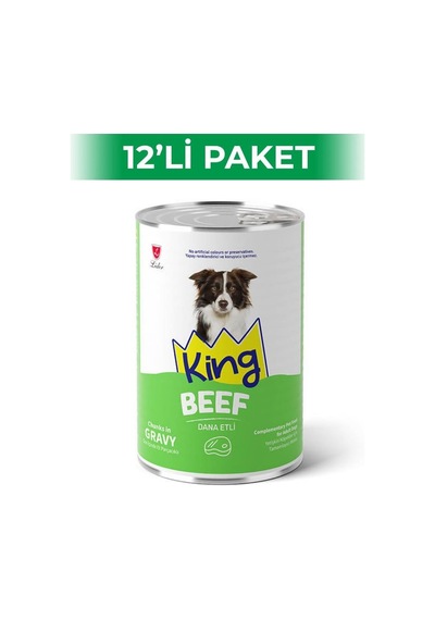 King Sos İçerisinde Et Parçacıklı Dana Etli Köpek Konservesi 400 Gr 12 Adet