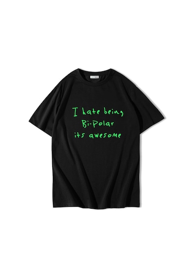 Brz Collectıon Brz Collection Unisex Oversize I Hate Being Bi-polar İts Awesome T-shirt Siyah
