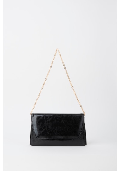 Vivaq Kadın Siyah Zarf Tasarım 2 Bölmeli Mini Zincir Askılı Çıt Çıt Kapama Clutch Ve El Çantası