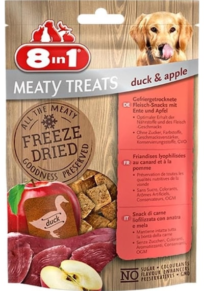 8in1 Meaty Treats Ördekli ve Elmalı Kurutulmuş Tahılsız Köpek Ödülü 50 G