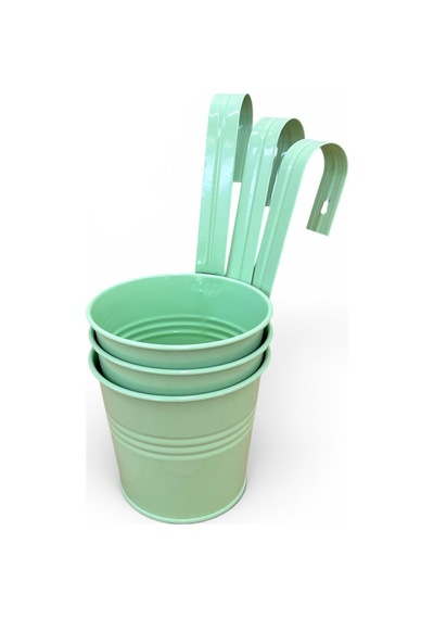 Askılı Balkon Saksı Seti, 3 Adet, Metal, Açık Yeşil 1,5lt 001