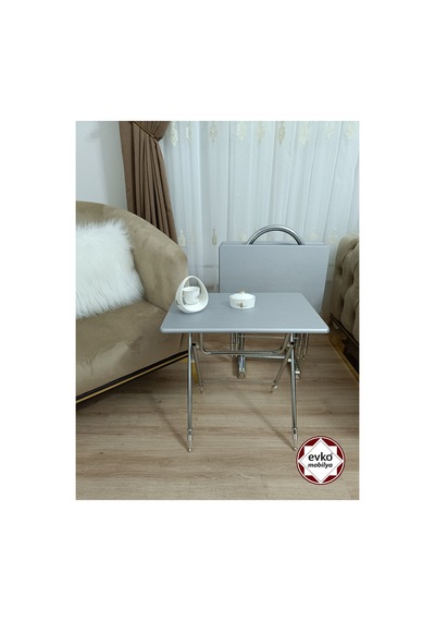 Evko Mobilya Çanta Zigon Sehpa, 4'lü Sehpa, Zigon Sehpa, Servis Sehpası, Mdf Mebran Sehpa, Katlanır Sehpa Gri