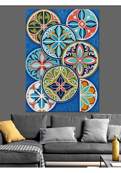 Ahşap Tablo Renkli Geometrik Daireler Desen