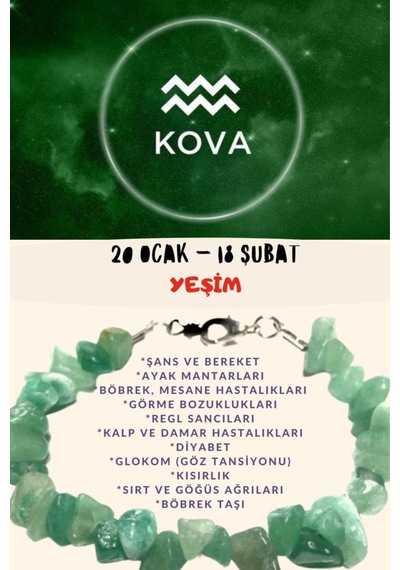 Gümüştel El Sanatları Sertifikalı Kova Burcu Burç Bilekliği Yeşil
