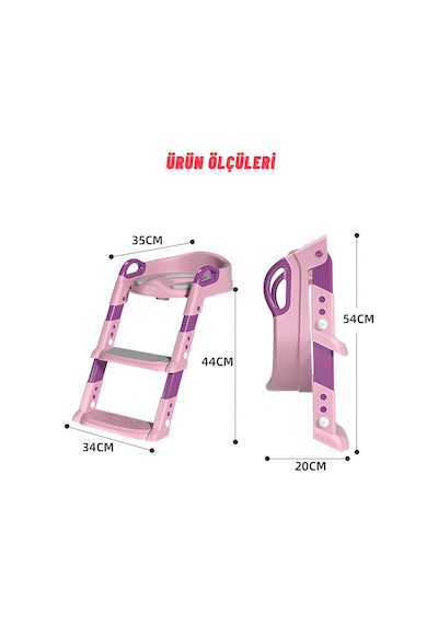 Dekohop Çocuk Merdivenli Klozet Adaptörü Yükseklik Ayarlı Pratik Pembe