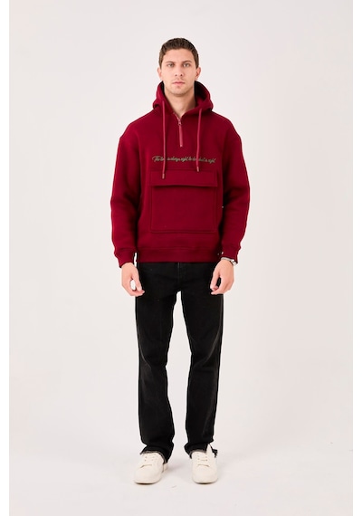 X-4005 Kapüşonlu Yarım Fermuarlı Sweat Bordo