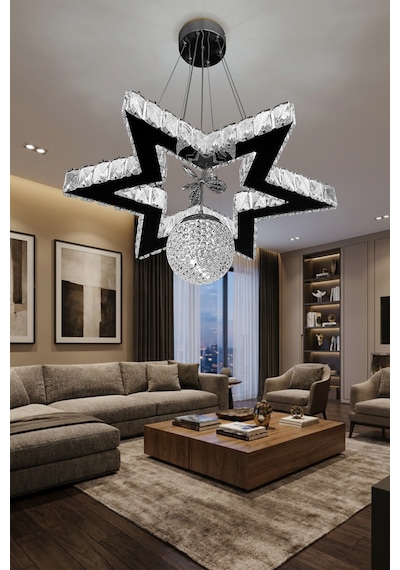 Yıldız Kristal Taşlı Modern Sarkıt Led Avize Çok Renkli
