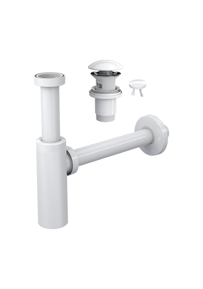 Suera Moon Ayarlanabilir Lavabo Sifonu + Elixir Pop-up Set Mat Beyaz- Taşma Delikli