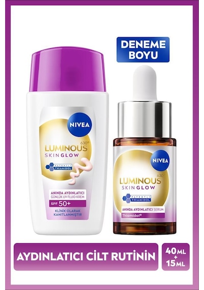 Spf50+ Güneş Koruyucu Luminous630 Skin Glow Aydınlatıcı Yüz Kremi 40ml Ve Serum 15ml, Cam Cilt