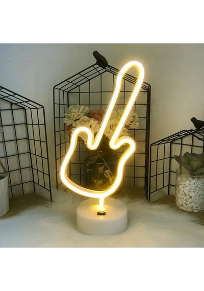 Neon Gitar Masa Lambası Pil+usb Açık Gri