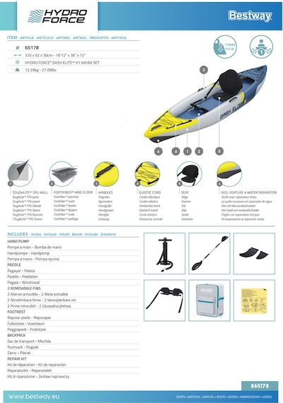 Hydro-force 65178 Dash Elite X1 Tek Kişilik Kano Seti 3.35m X 92cm X 30cm