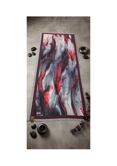 Flora Tekstil Desenli Bambu Kraş Şal - Bordo Gümüş Bordo - Gümüş