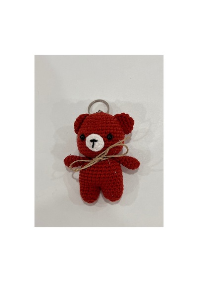 El Yapımı Amigurumi Ayıcık Anahtarlık - Örgü Figür, Jüt Fiyonklu 9-10 Cm Bordo Bordo