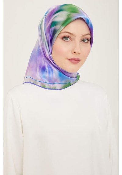 Armine Mor Yeşil Batik Desen Tivil İpek Eşarp 9136-50