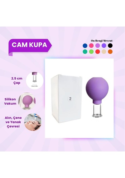 Silikon Vakumlu Cam Yüz Masaj Kupası No:2 Koyu Mor Çok Renkli
