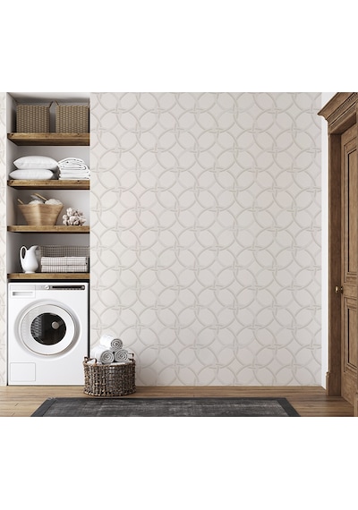 Beyaz Krem Geometrik Desen Ucuz Duvar Kağıdı 53965 Çok Renkli