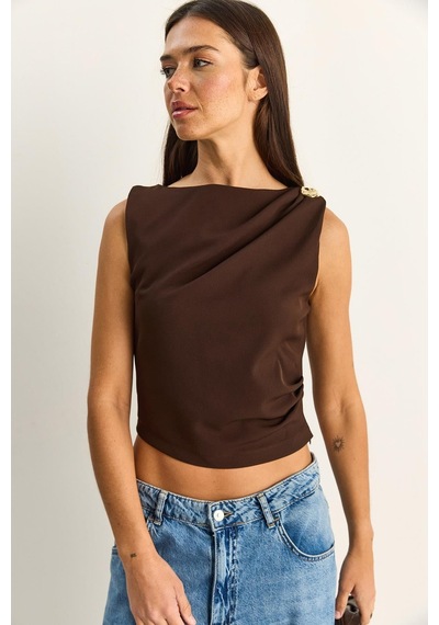 Shade Kadın Metal Aksesuarlı Drape Detaylı Gizli Fermuarlı Bluz 20206 60286133 - Acı Kahve Çok Renkli Shade Kadın Metal Aksesuarlı Drape Detaylı Gizli Fermuarlı Bluz 20206 60286133 - Acı Kahve Çok Renkli