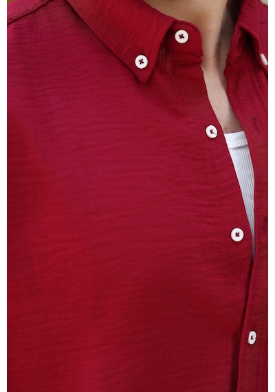 Madmext Bordo Mavisi Uzun Kollu Oversize Erkek Gömlek 6735 Bordo