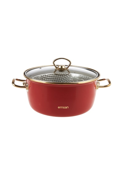 Emsan Retro 24 Cm Emaye Kızartma Tenceresi Kırmızı Diğer