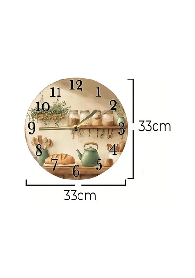 Kututr Nostaljik Raflı Mutfak Temalı Mdf Saat / Çift Katmanlı / 33 Cm / Country Tarz Dekor Sdw356 Diğer