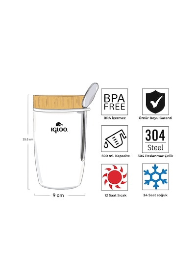 Igloo Bamboo Yemek Termosu 500ml-beyaz Beyaz
