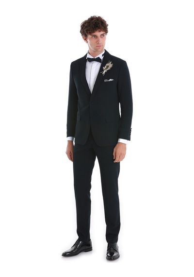 Hatemoğlu 33122124c003 Slim Fit Düz Çıkma Şal Yaka Smokin Damatlık Lacivert