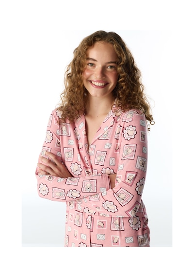 Penti Pembe Postcard Fitilli Uzun Kollu Gömlek Pantolon Pijama Takımı Pk32