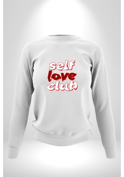 Kendini Sevme Kulübü Sokak Stili Unisex Beyaz Sweatshirt Beyaz