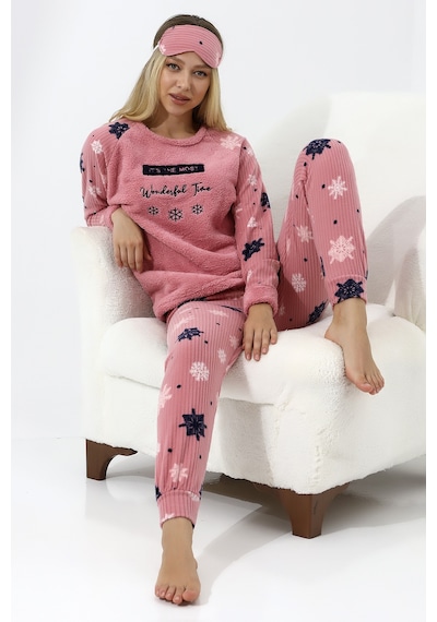 Fawn 5009 Peluş Welsoft Polar Kışlık Yumoş Kadın Pijama Takımı Pudra