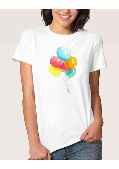 Watercolor Balloons Kadın Beyaz Tshirt