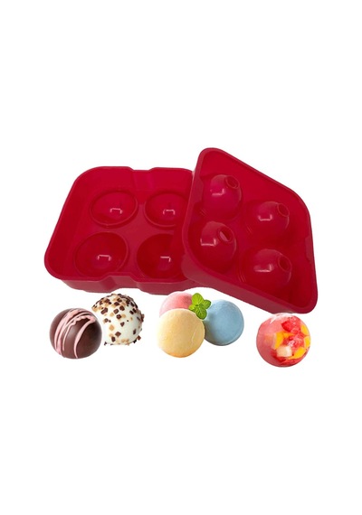 Büyük Boy Silikon 4 Lü Top Buz Kalıbı, Kırmızı Silikon Diğer