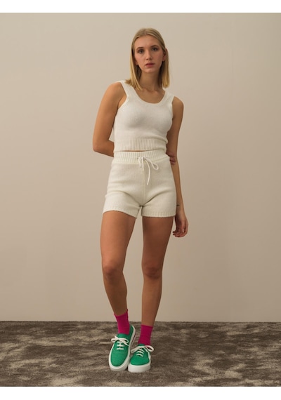 Xint Kırık Beyaz Lüks Pamuk Dokulu Regular Fit Şort 850916