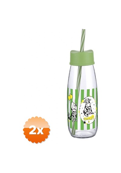 2 Adet Hayvan Figürlü Pipetli Su Ve Süt Şişesi Cam 500 Ml