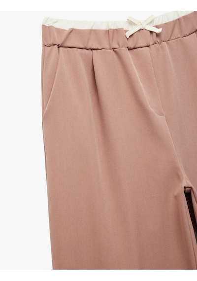 Koton Beli Lastikli Yüksek Bel Basic Geniş Paça Pantolon Pembe 6wkg40025aw Gül