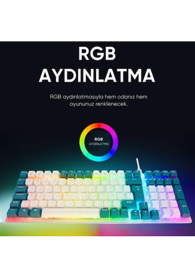Acer Emachines Eak100 Beyaz/yeşil Usb Rgb Backlight Red Swıtch Mekanik Q 101 Tuşlu Compact Gaming Klavye