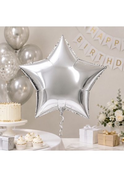 Gümüş Yıldız Folyo Balon 18 İnç 45 Cm Doğum Günü Parti Süsü Dekorasyon Balonu Çok Renkli